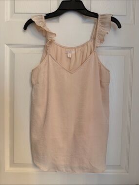 Lauren Conrad Women’s Ruffle Strap V-Neck Top - Pale Peach Neutral Blush